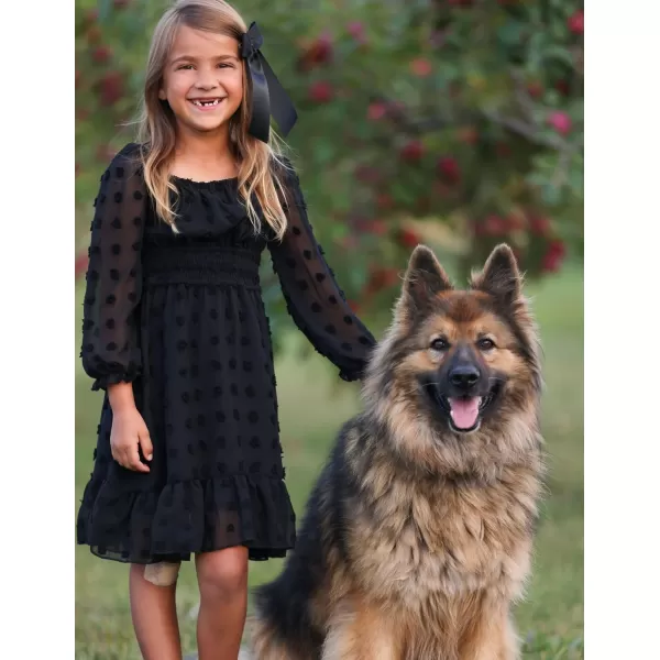 Arshiner Girls Dresses Long Sleeve Square Neck Swiss Dot Casual Flowy Dress