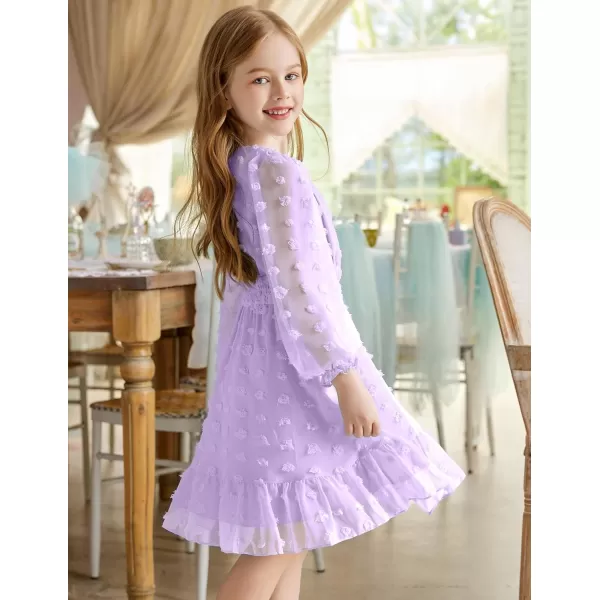 Arshiner Girls Dresses Long Sleeve Square Neck Swiss Dot Casual Flowy Dress