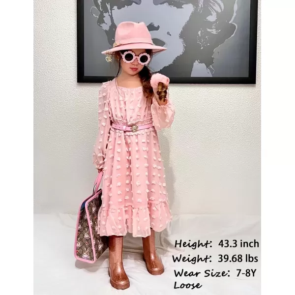 Arshiner Girls Dresses Long Sleeve Square Neck Swiss Dot Casual Flowy Dress
