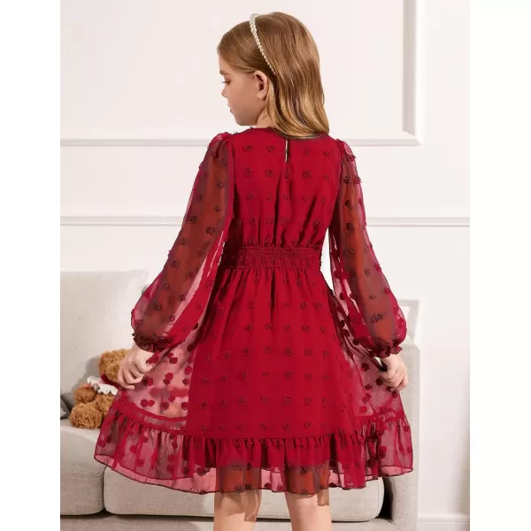Arshiner Girls Dresses Long Sleeve Square Neck Swiss Dot Casual Flowy Dress