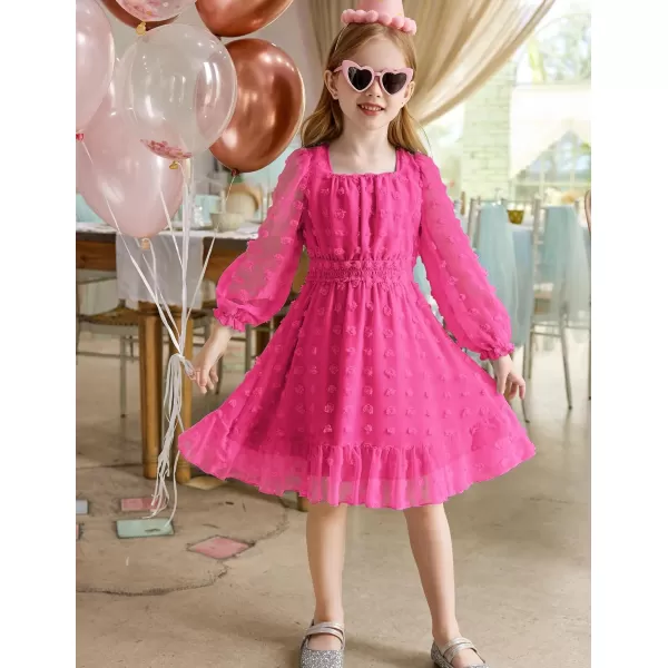 Arshiner Girls Dresses Long Sleeve Square Neck Swiss Dot Casual Flowy Dress
