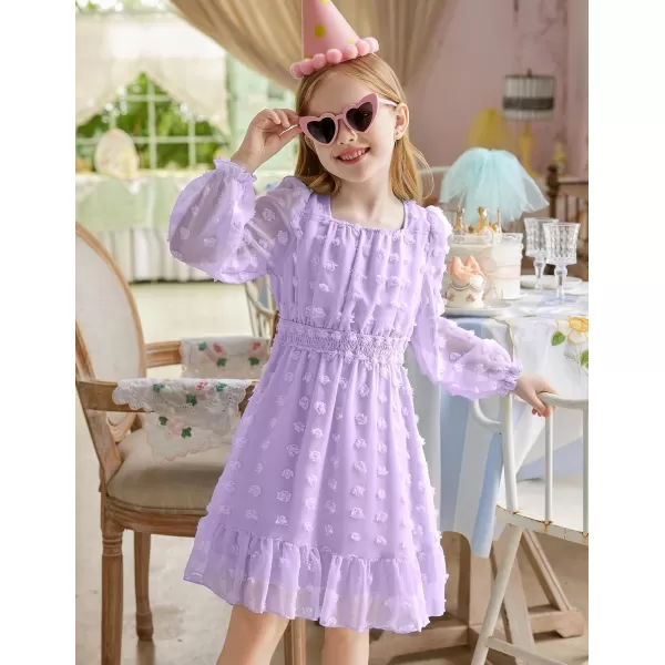 Arshiner Girls Dresses Long Sleeve Square Neck Swiss Dot Casual Flowy Dress