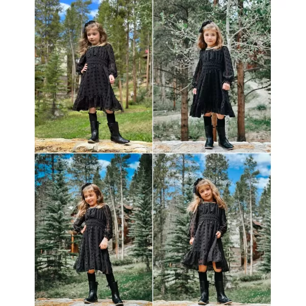 Arshiner Girls Dresses Long Sleeve Square Neck Swiss Dot Casual Flowy Dress