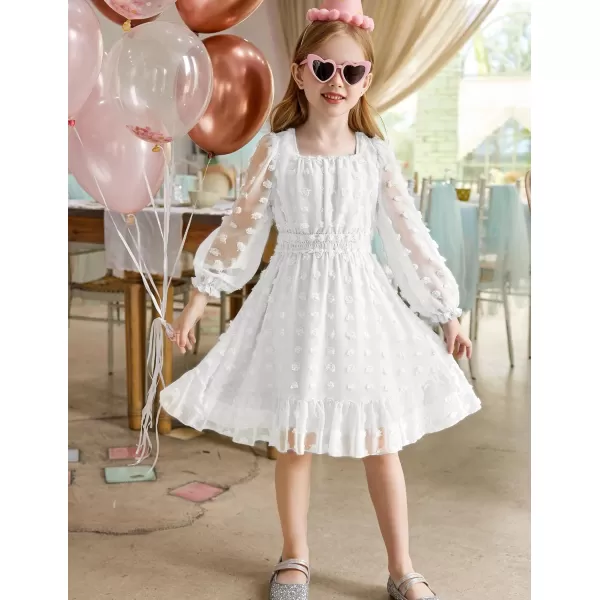 Arshiner Girls Dresses Long Sleeve Square Neck Swiss Dot Casual Flowy Dress