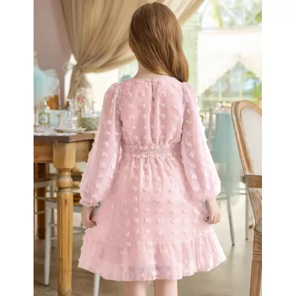 Arshiner Girls Dresses Long Sleeve Square Neck Swiss Dot Casual Flowy Dress
