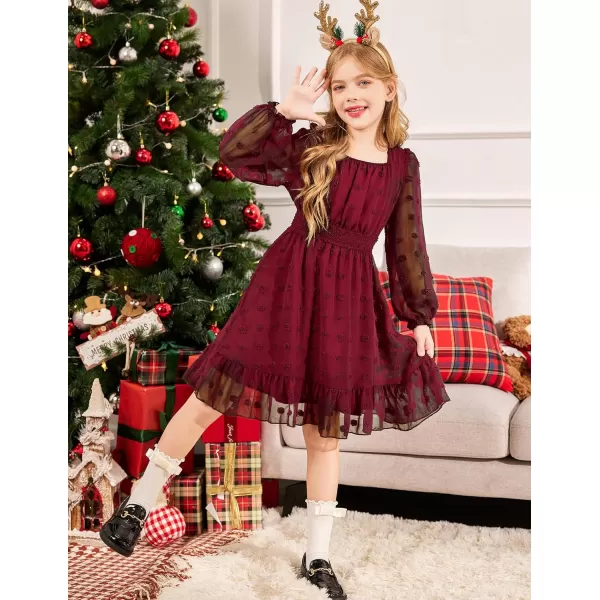 Arshiner Girls Dresses Long Sleeve Square Neck Swiss Dot Casual Flowy Dress