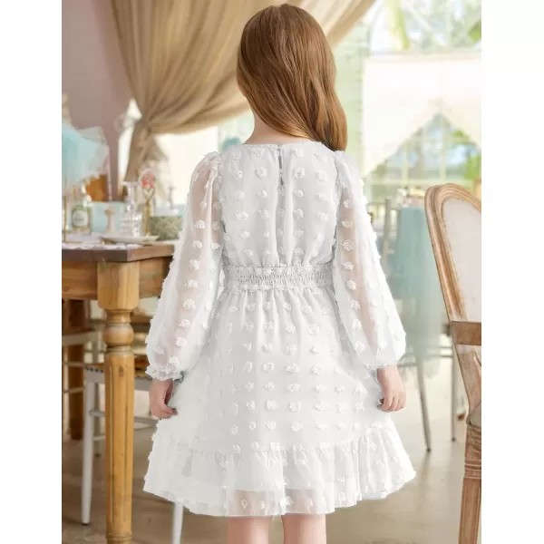 Arshiner Girls Dresses Long Sleeve Square Neck Swiss Dot Casual Flowy Dress