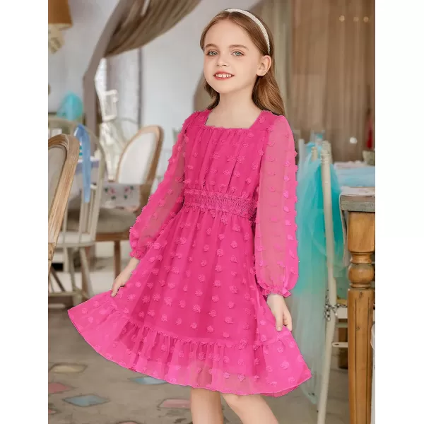 Arshiner Girls Dresses Long Sleeve Square Neck Swiss Dot Casual Flowy Dress