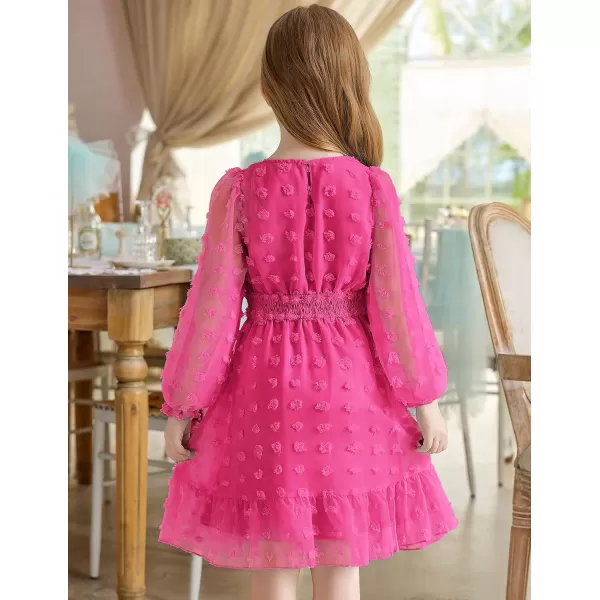 Arshiner Girls Dresses Long Sleeve Square Neck Swiss Dot Casual Flowy Dress