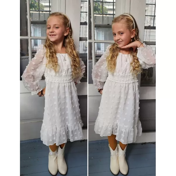 Arshiner Girls Dresses Long Sleeve Square Neck Swiss Dot Casual Flowy Dress