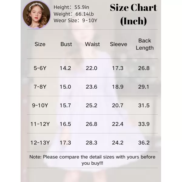 Arshiner Girls Dresses Long Sleeve Square Neck Swiss Dot Casual Flowy Dress