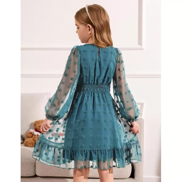 Arshiner Girls Dresses Long Sleeve Square Neck Swiss Dot Casual Flowy Dress