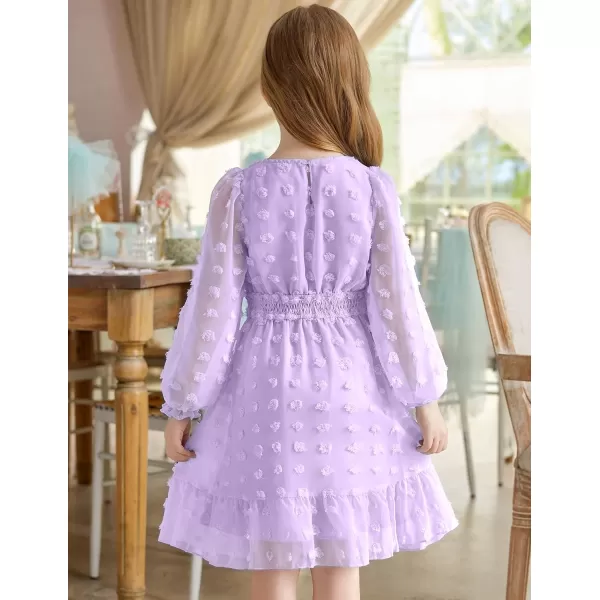 Arshiner Girls Dresses Long Sleeve Square Neck Swiss Dot Casual Flowy Dress