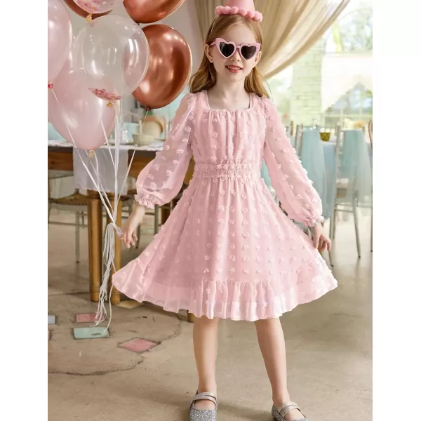 Arshiner Girls Dresses Long Sleeve Square Neck Swiss Dot Casual Flowy Dress