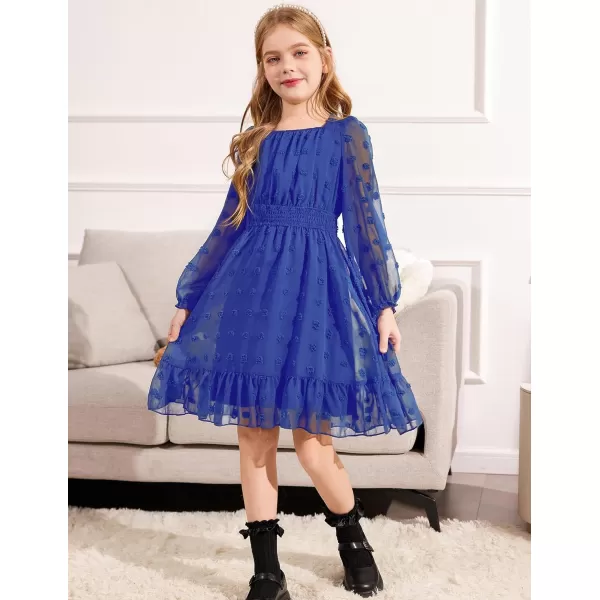 Arshiner Girls Dresses Long Sleeve Square Neck Swiss Dot Casual Flowy Dress