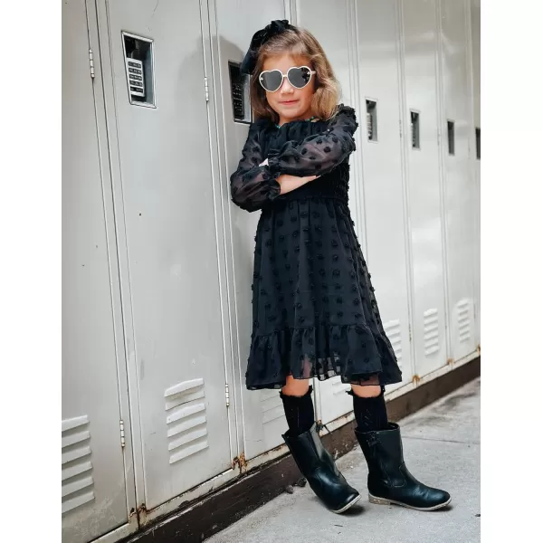 Arshiner Girls Dresses Long Sleeve Square Neck Swiss Dot Casual Flowy Dress