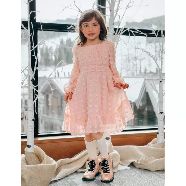 Arshiner Girls Dresses Long Sleeve Square Neck Swiss Dot Casual Flowy Dress
