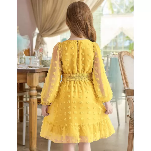 Arshiner Girls Dresses Long Sleeve Square Neck Swiss Dot Casual Flowy Dress