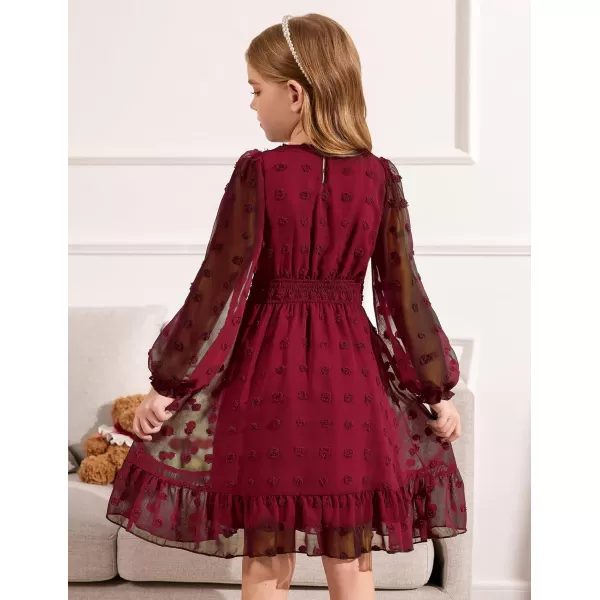 Arshiner Girls Dresses Long Sleeve Square Neck Swiss Dot Casual Flowy Dress