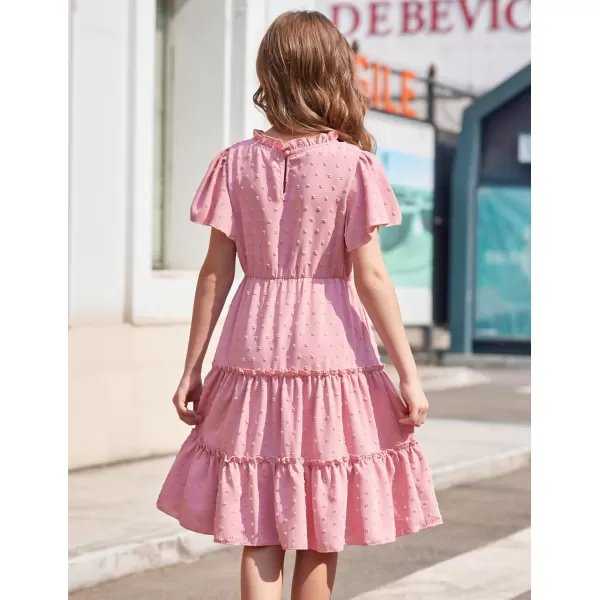 Arshiner Girls Dresses Summer Ruffle Sleeve Swiss Dot V Neck Twirl Birthday Party Midi Dress with Pockets