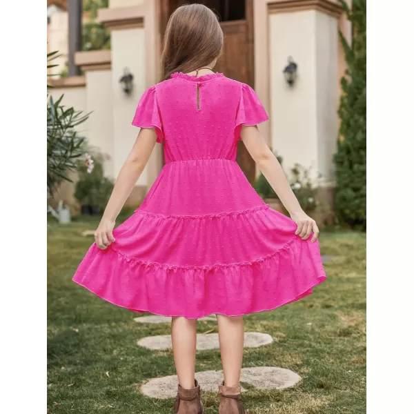 Arshiner Girls Dresses Summer Ruffle Sleeve Swiss Dot V Neck Twirl Birthday Party Midi Dress with Pockets