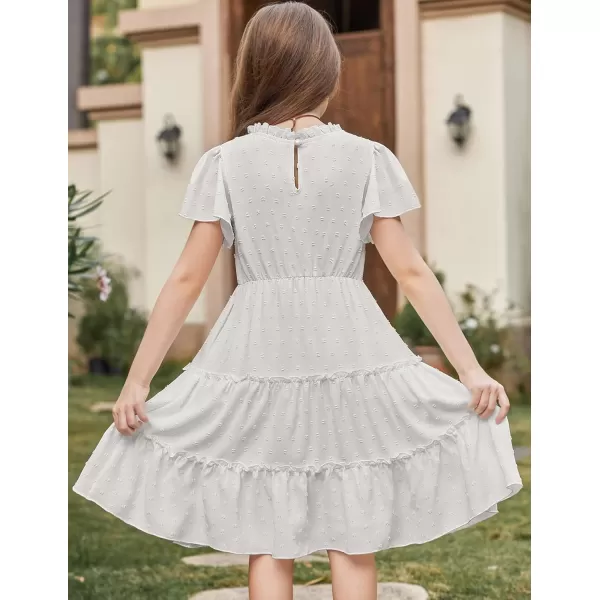 Arshiner Girls Dresses Summer Ruffle Sleeve Swiss Dot V Neck Twirl Birthday Party Midi Dress with Pockets