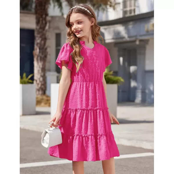 Arshiner Girls Dresses Summer Ruffle Sleeve Swiss Dot V Neck Twirl Birthday Party Midi Dress with Pockets
