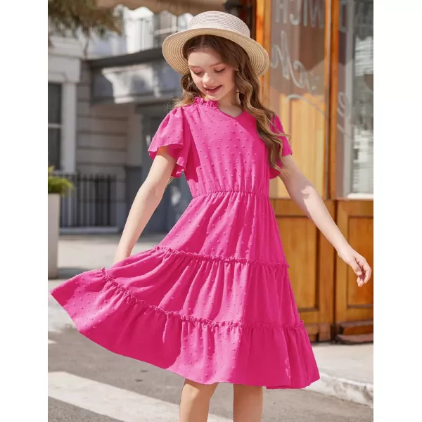 Arshiner Girls Dresses Summer Ruffle Sleeve Swiss Dot V Neck Twirl Birthday Party Midi Dress with Pockets