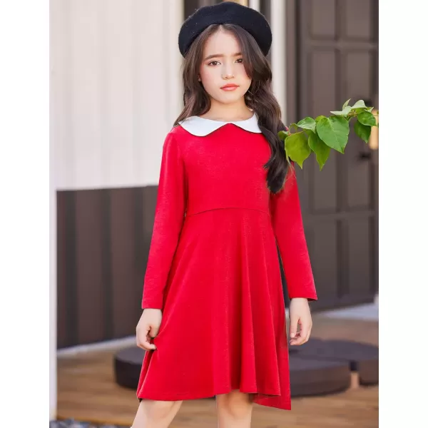 Arshiner Girls Long Sleeve Dress Casual Vintage Peter Pan Collar Swing Party Dress Age 3-14 Years
