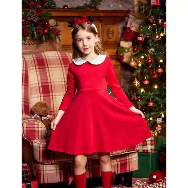 Arshiner Girls Long Sleeve Dress Casual Vintage Peter Pan Collar Swing Party Dress Age 3-14 Years