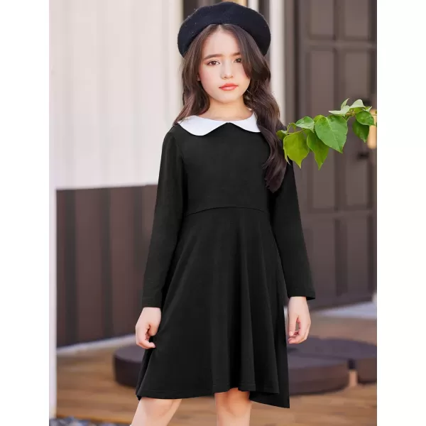 Arshiner Girls Long Sleeve Dress Casual Vintage Peter Pan Collar Swing Party Dress Age 3-14 Years