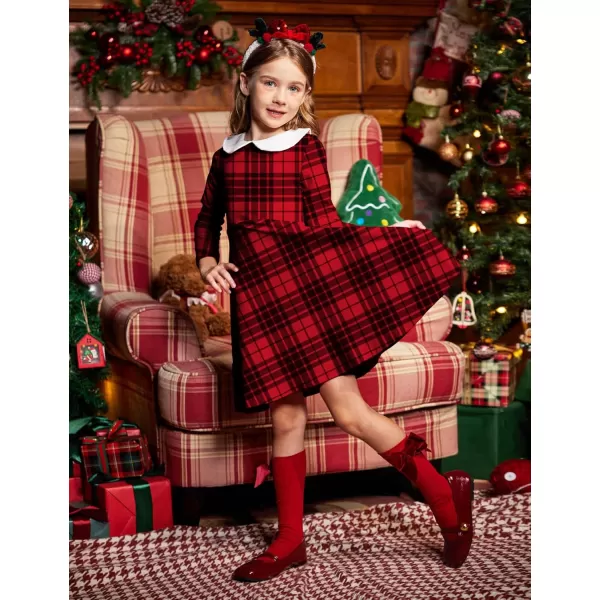 Arshiner Girls Long Sleeve Dress Casual Vintage Peter Pan Collar Swing Party Dress Age 3-14 Years