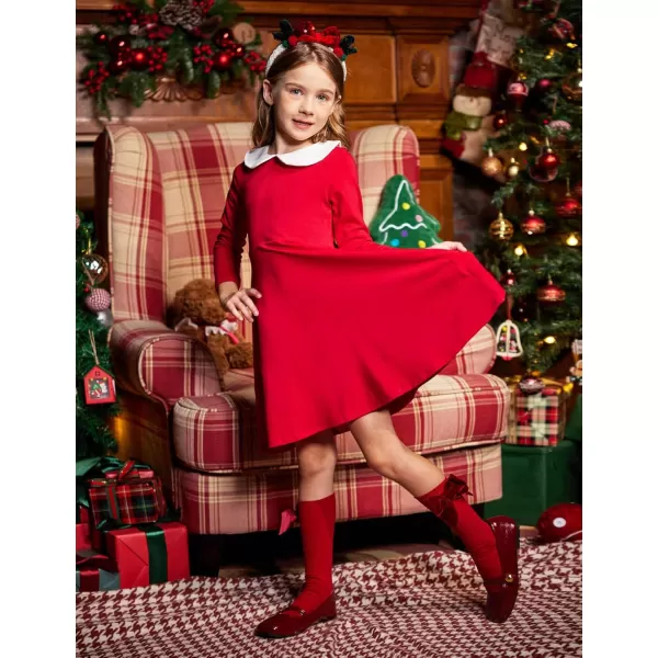 Arshiner Girls Long Sleeve Dress Casual Vintage Peter Pan Collar Swing Party Dress Age 3-14 Years