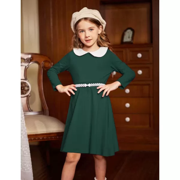 Arshiner Girls Long Sleeve Dress Casual Vintage Peter Pan Collar Swing Party Dress Age 3-14 Years