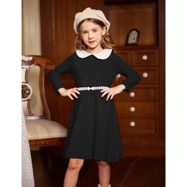 Arshiner Girls Long Sleeve Dress Casual Vintage Peter Pan Collar Swing Party Dress Age 3-14 Years