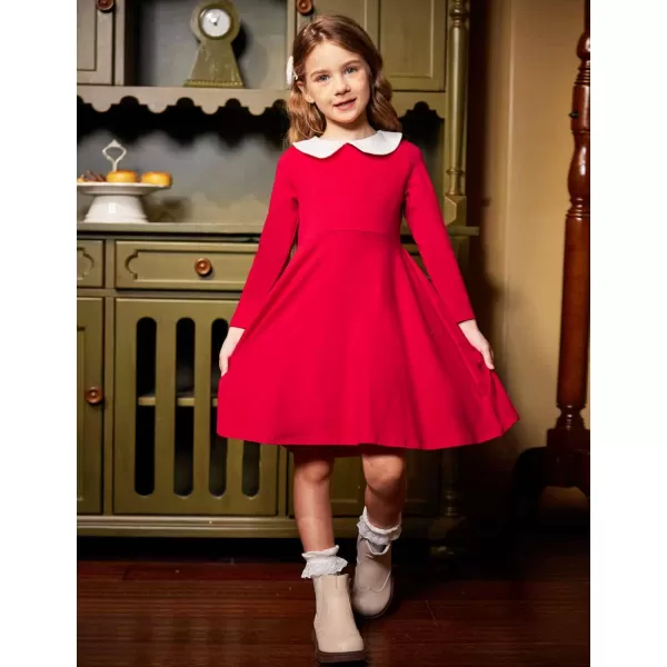 Arshiner Girls Long Sleeve Dress Casual Vintage Peter Pan Collar Swing Party Dress Age 3-14 Years