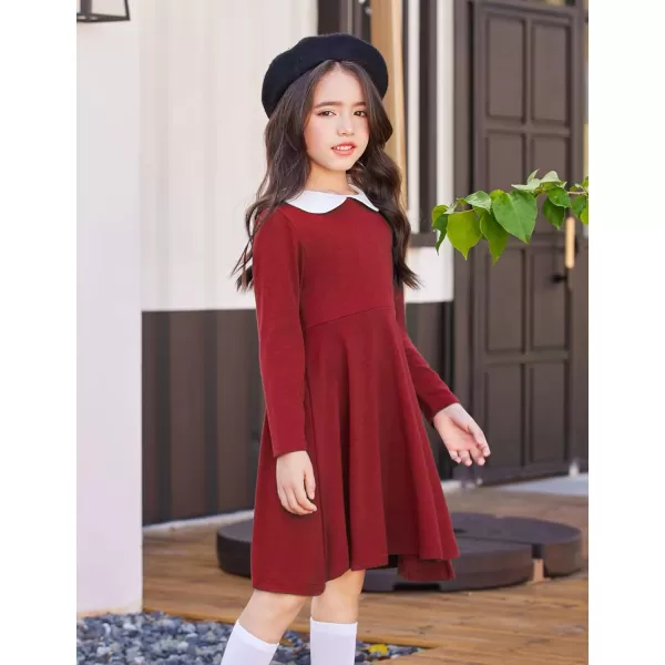 Arshiner Girls Long Sleeve Dress Casual Vintage Peter Pan Collar Swing Party Dress Age 3-14 Years