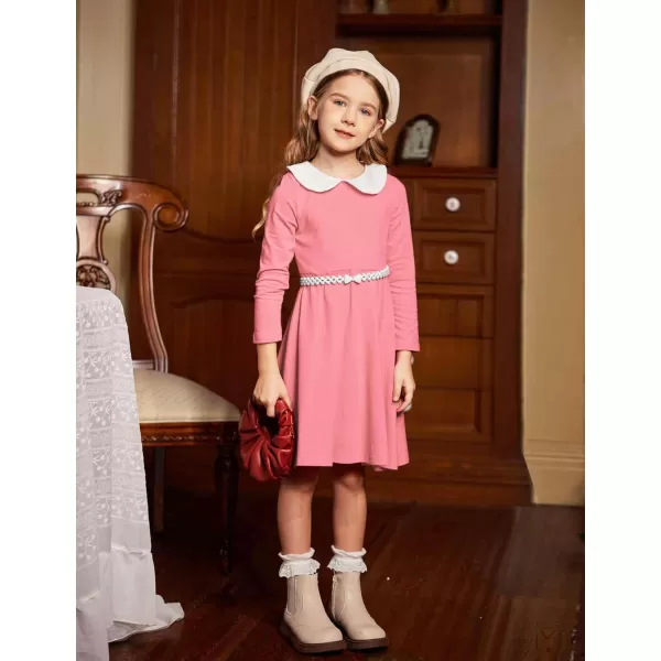 Arshiner Girls Long Sleeve Dress Casual Vintage Peter Pan Collar Swing Party Dress Age 3-14 Years