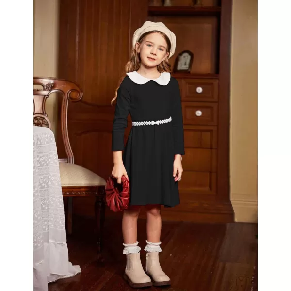 Arshiner Girls Long Sleeve Dress Casual Vintage Peter Pan Collar Swing Party Dress Age 3-14 Years