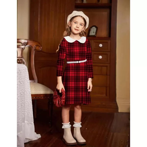 Arshiner Girls Long Sleeve Dress Casual Vintage Peter Pan Collar Swing Party Dress Age 3-14 Years