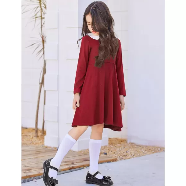 Arshiner Girls Long Sleeve Dress Casual Vintage Peter Pan Collar Swing Party Dress Age 3-14 Years
