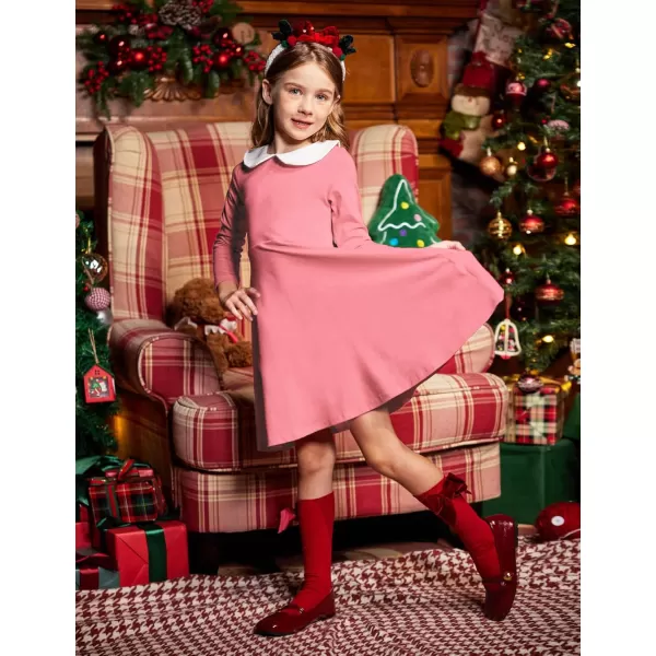 Arshiner Girls Long Sleeve Dress Casual Vintage Peter Pan Collar Swing Party Dress Age 3-14 Years