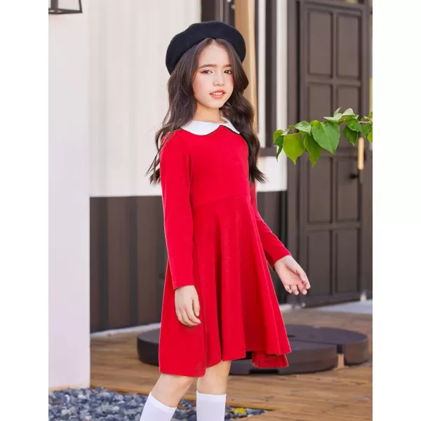 Arshiner Girls Long Sleeve Dress Casual Vintage Peter Pan Collar Swing Party Dress Age 3-14 Years