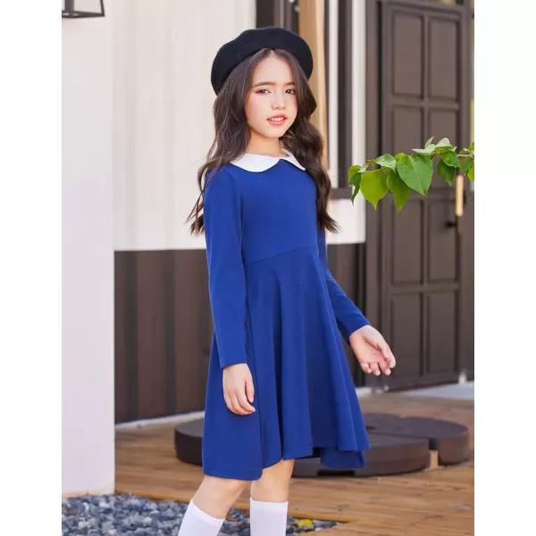 Arshiner Girls Long Sleeve Dress Casual Vintage Peter Pan Collar Swing Party Dress Age 3-14 Years