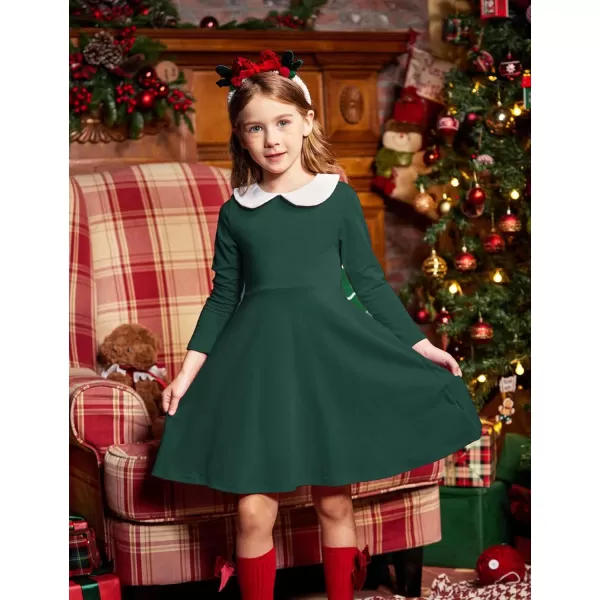 Arshiner Girls Long Sleeve Dress Casual Vintage Peter Pan Collar Swing Party Dress Age 3-14 Years