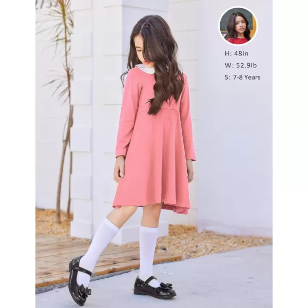 Arshiner Girls Long Sleeve Dress Casual Vintage Peter Pan Collar Swing Party Dress Age 3-14 Years