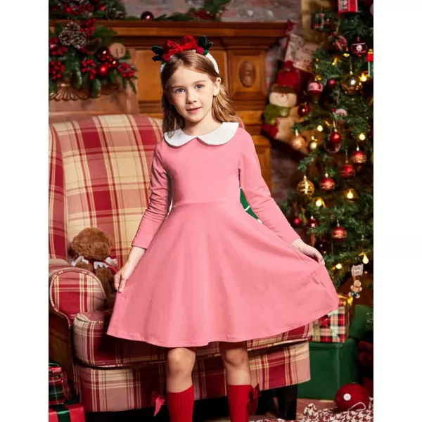 Arshiner Girls Long Sleeve Dress Casual Vintage Peter Pan Collar Swing Party Dress Age 3-14 Years