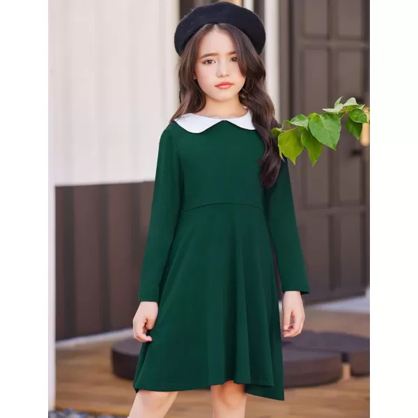 Arshiner Girls Long Sleeve Dress Casual Vintage Peter Pan Collar Swing Party Dress Age 3-14 Years