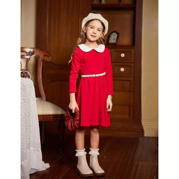 Arshiner Girls Long Sleeve Dress Casual Vintage Peter Pan Collar Swing Party Dress Age 3-14 Years