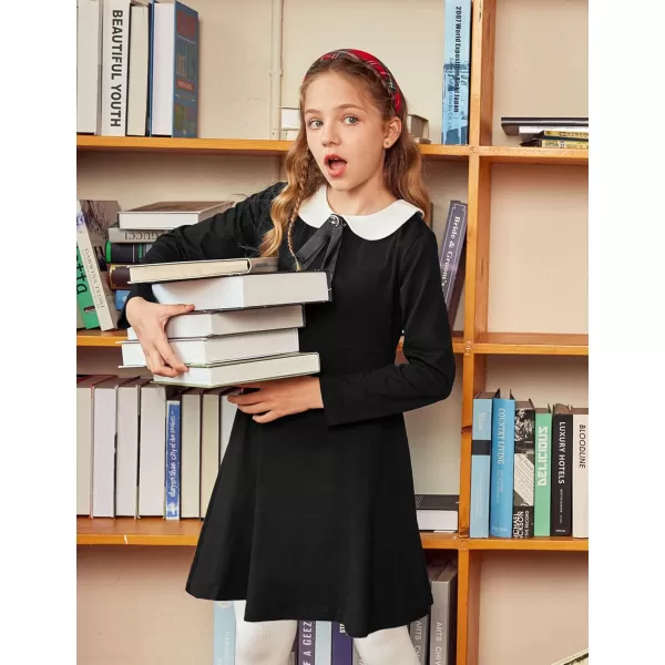 Arshiner Girls Long Sleeve Dress Casual Vintage Peter Pan Collar Swing Party Dress Age 3-14 Years